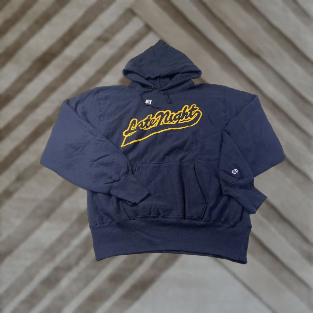 Champion VINTAGE Champion Hoodie Sweatshirt & Pants Set Late Night Mens XL Blue 1980s Cotton Blend Regular Long Sleeve Mens Size US XL / EU 56 / 4 - 1 Thumbnail