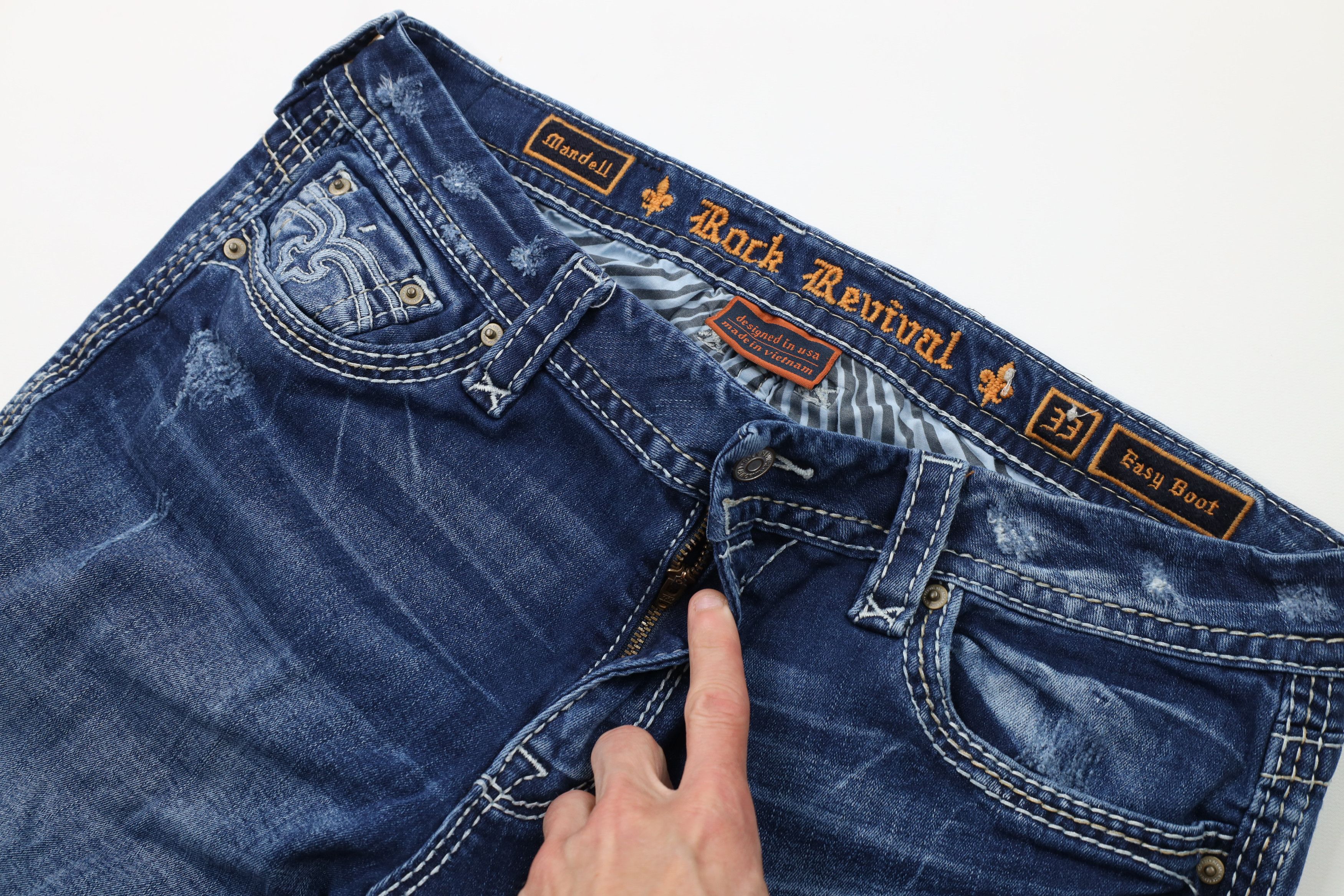 Rock Revival Rock Revival Stitch Mandell Easy Boot Flared Denim Jeans Size 33" - 7 Thumbnail