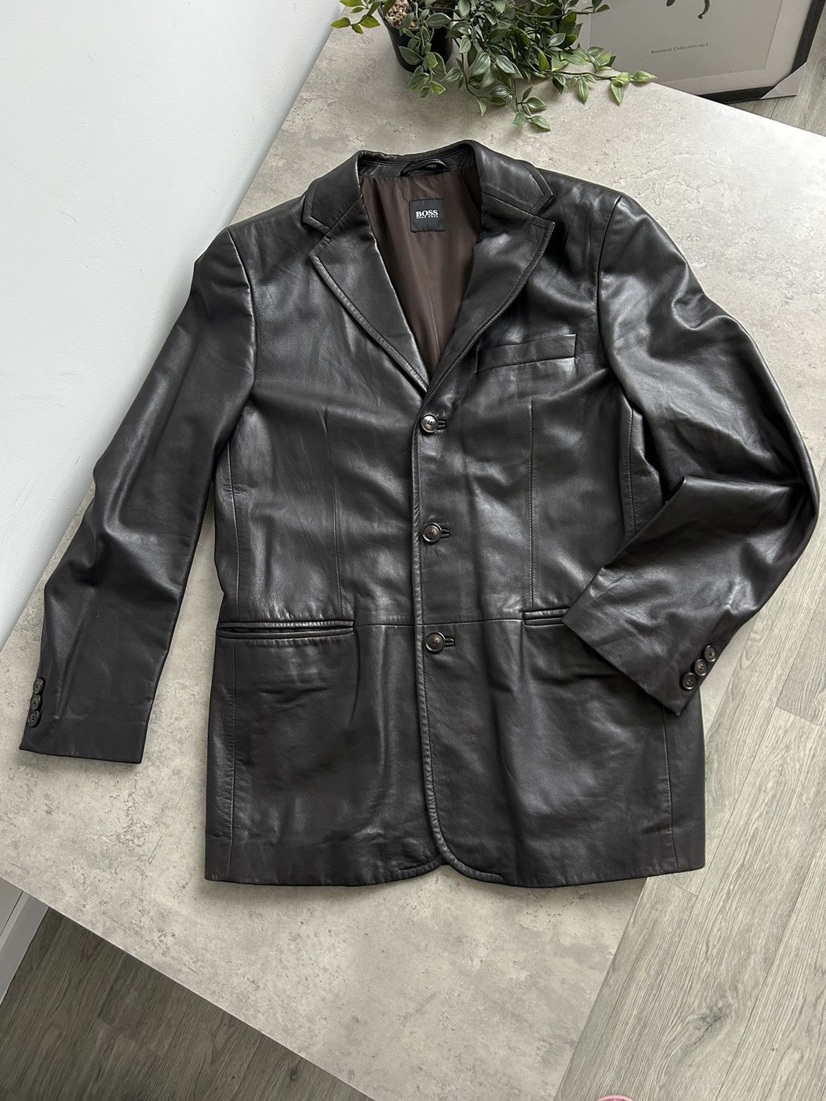 image of Hugo Boss „Cutes» Men’S Brown Blazer Italian Nappa Leather, Men's (Size Medium)