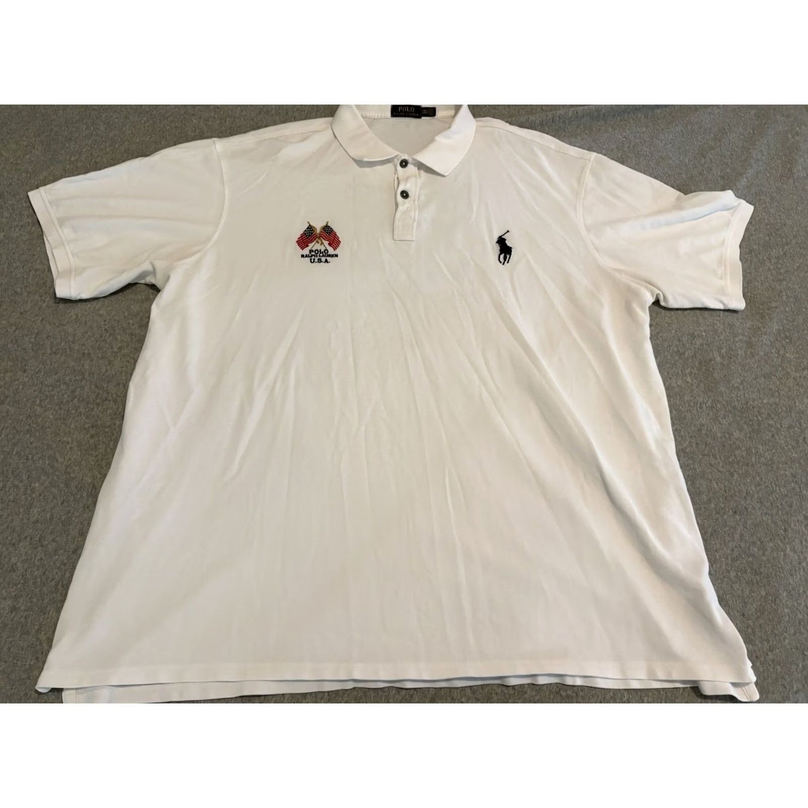 Polo Ralph Lauren Polo Ralph Lauren Polo Shirt White Short Sleeve USA Flag Big Pony Mens 4XLT Size US XXL / EU 58 / 5 - 3 Thumbnail