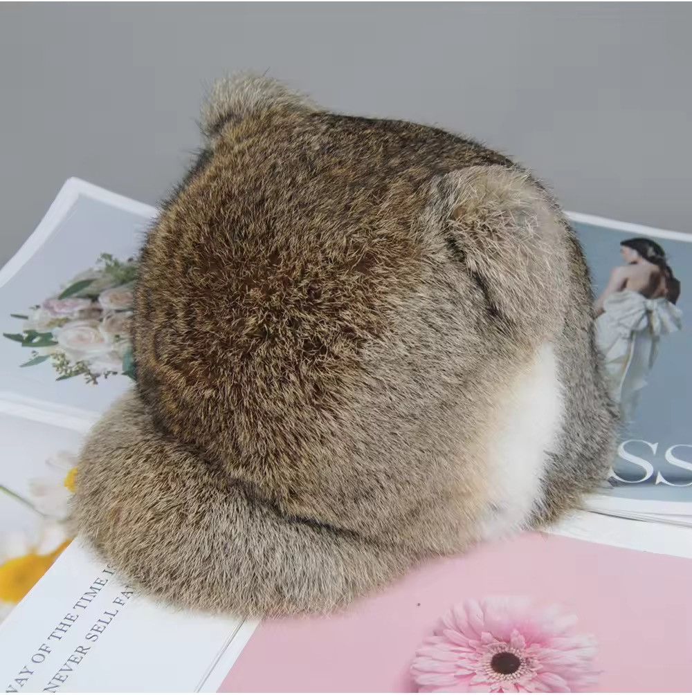 Japanese Brand Aesthetic Rabbit Fur Hat Unisex Size ONE SIZE - 3 Thumbnail