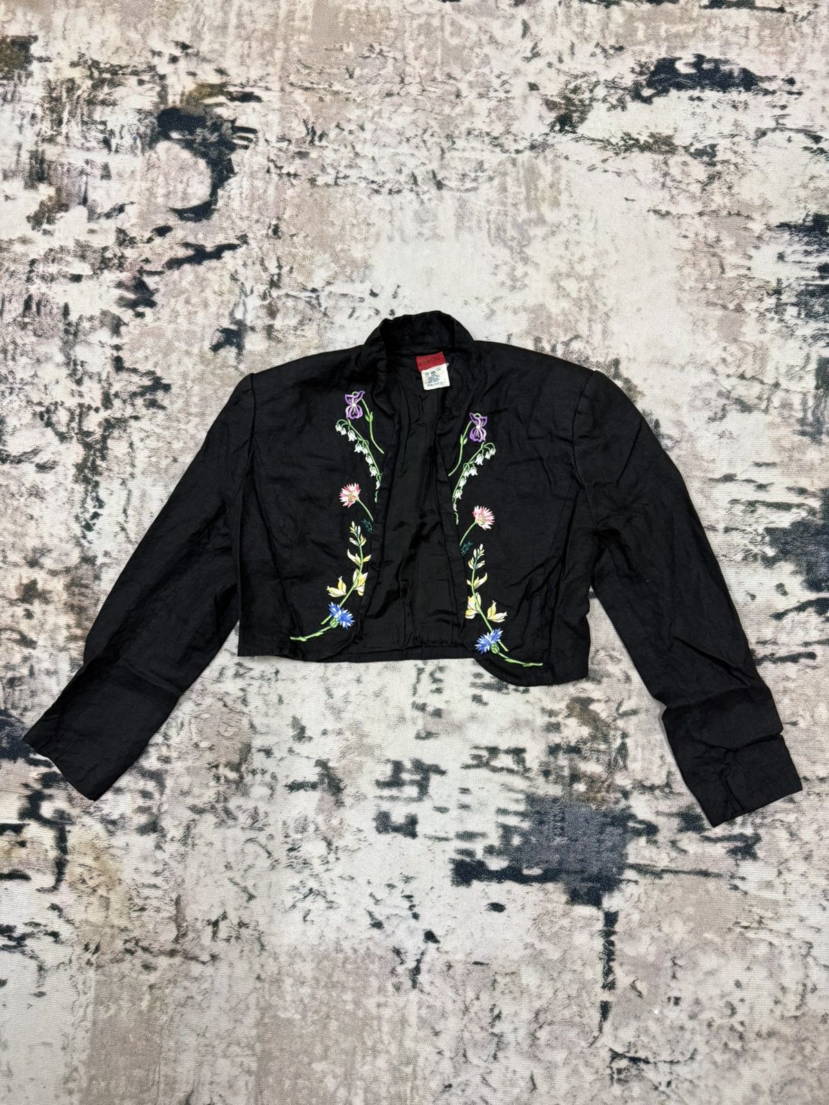 Japanese Brand × Kenzo × Vintage Vintage Kenzo Black Linen Embroidered Floral Boho Short Open Size XS / US 0-2 / IT 36-38 - 3 Thumbnail