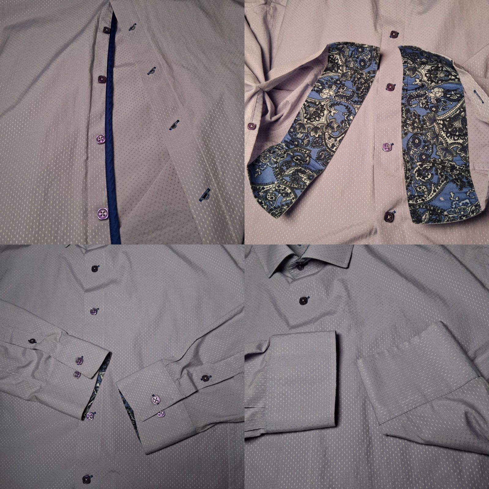 Vintage VINTAGE Beaspoke Dress Shirt Men 3XL Long Sleeve Lavender Purple Blue Paisley Flip Cuff Button Collar Spread Slim Big & Tall Mens Dress Shirt Size 48R - 9 Thumbnail