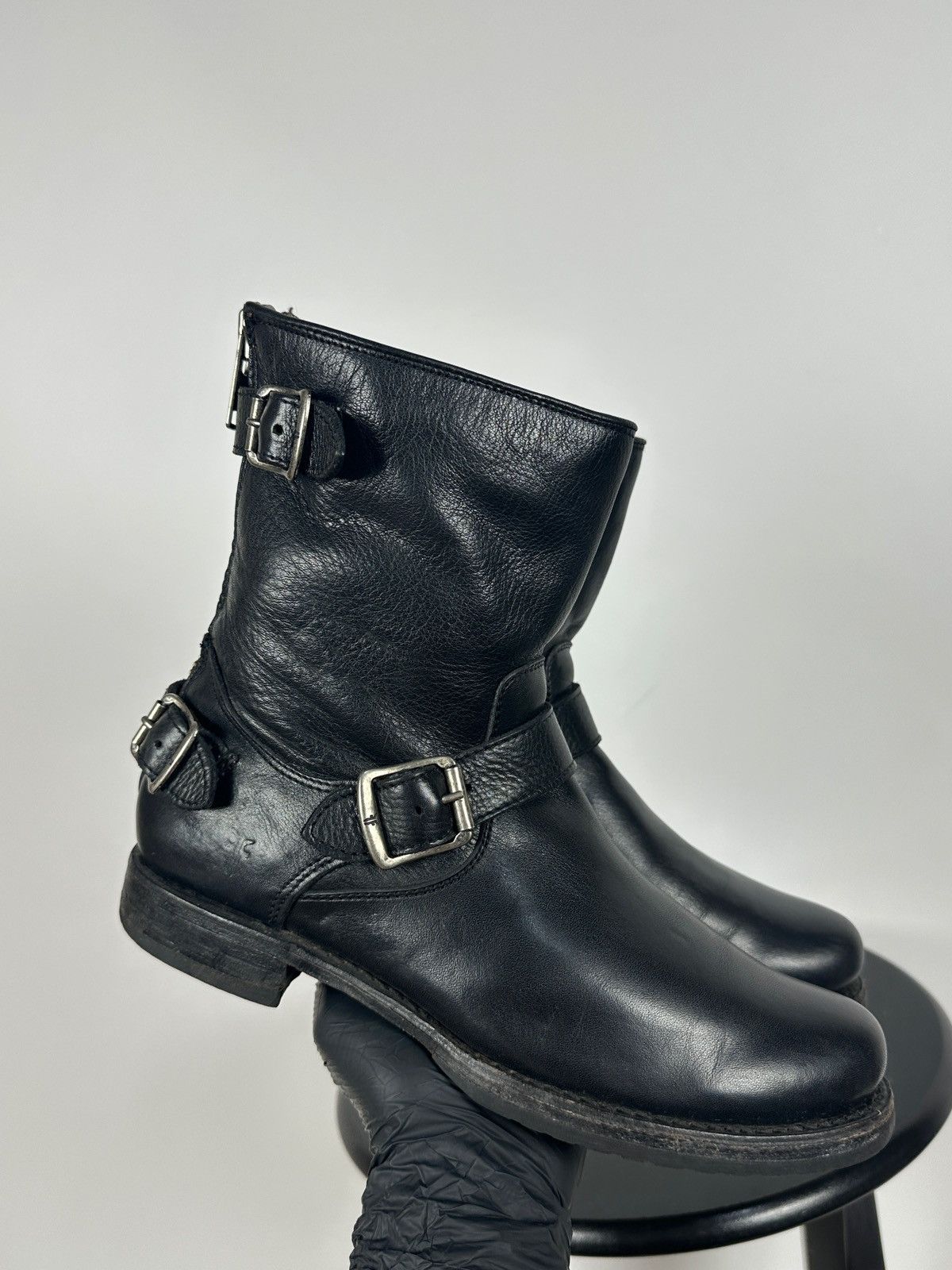 Frye Frye Veronica Black Leather Back Zip Buckle Harness Boots Size US 8.5 / IT 38.5 - 6 Thumbnail