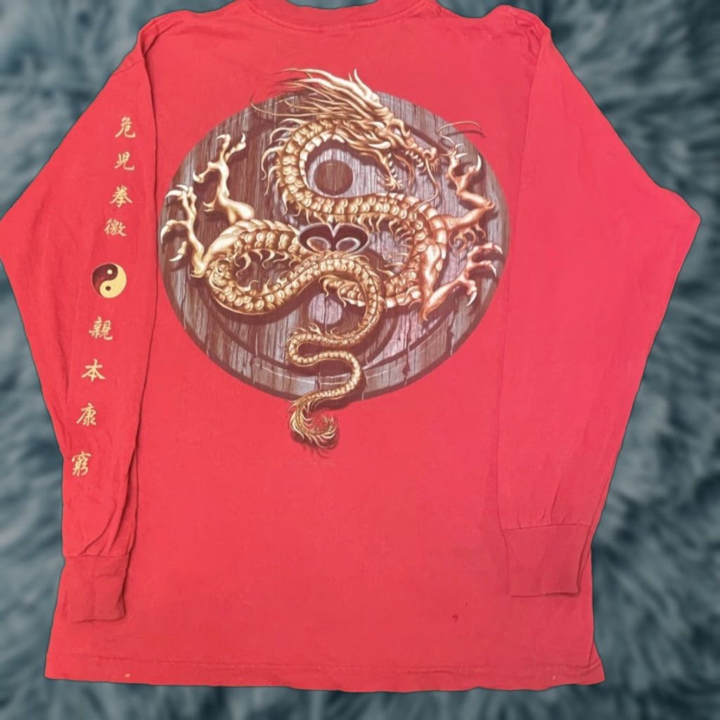 Vintage VINTAGE Dragon Tribal Y2K 90s Skater JNCO Style VTG Long Sleeve Shirt Mens L Red Size US L / EU 52-54 / 3 - 1 Thumbnail