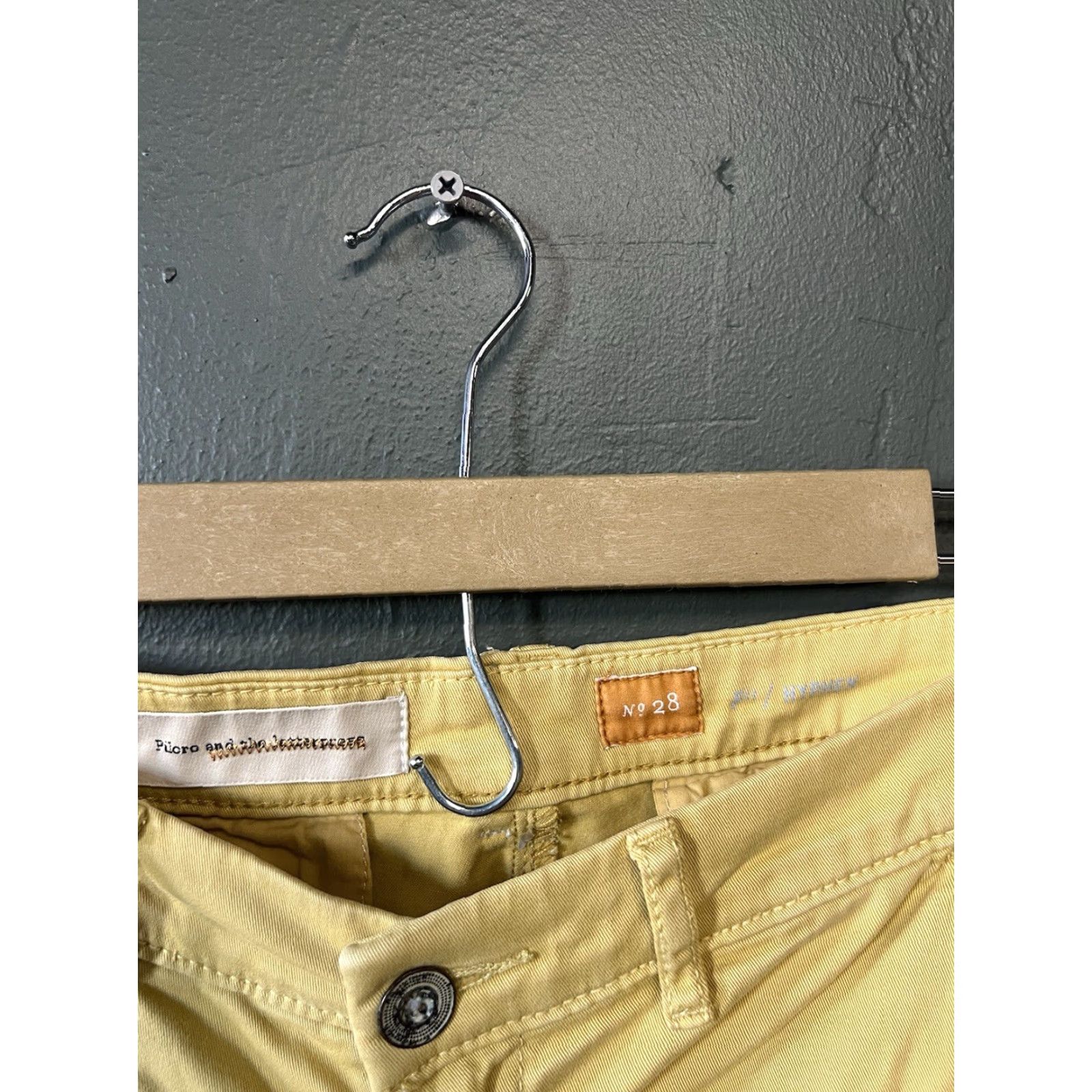 Anthropologie Anthropologie Pilcro and the Letterpress Womens Pants Khakis Yellow 28 Regular Straight Inseam 29 Rise Low Front Zip Button Embroidered Pockets Cotton Size 28" / US 6 / IT 42 - 3 Thumbnail