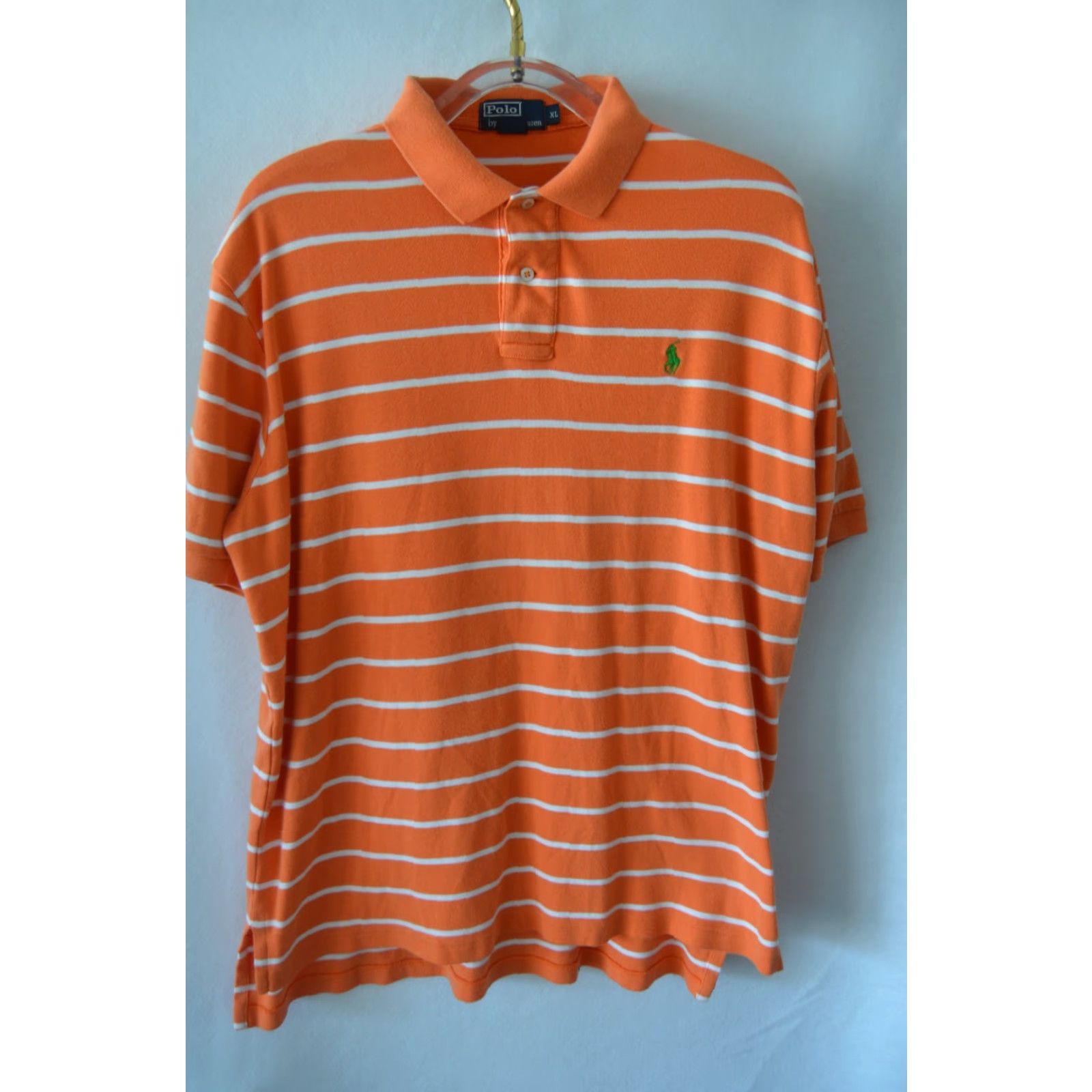 Polo Ralph Lauren VTG Polo Ralph Lauren Polo Shirt Mens XL Orange Stripe 100% Cotton Short Sleeve Classic Pony Logo Embroidered All Seasons Golf Rugby Walking Vintage Size US XL / EU 56 / 4 - 2 Thumbnail