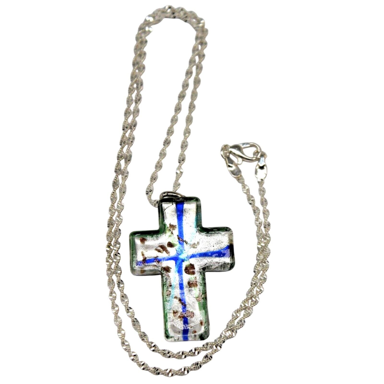 Other Vintage Art Glass 1.75" Cross • 22" Silvertone Rope Chain Size ONE SIZE - 1 Thumbnail