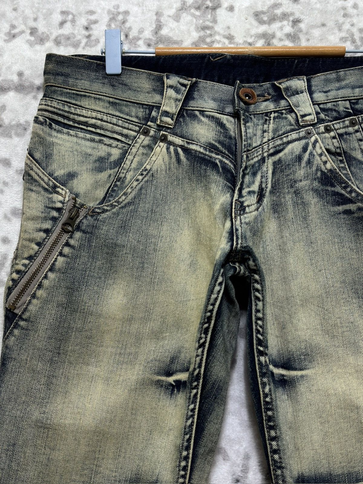 PPFM PPFM Multi Zipper Distressed Mud Wash Denim Jeans Slim Fit Size US 32 / EU 48 - 4 Thumbnail