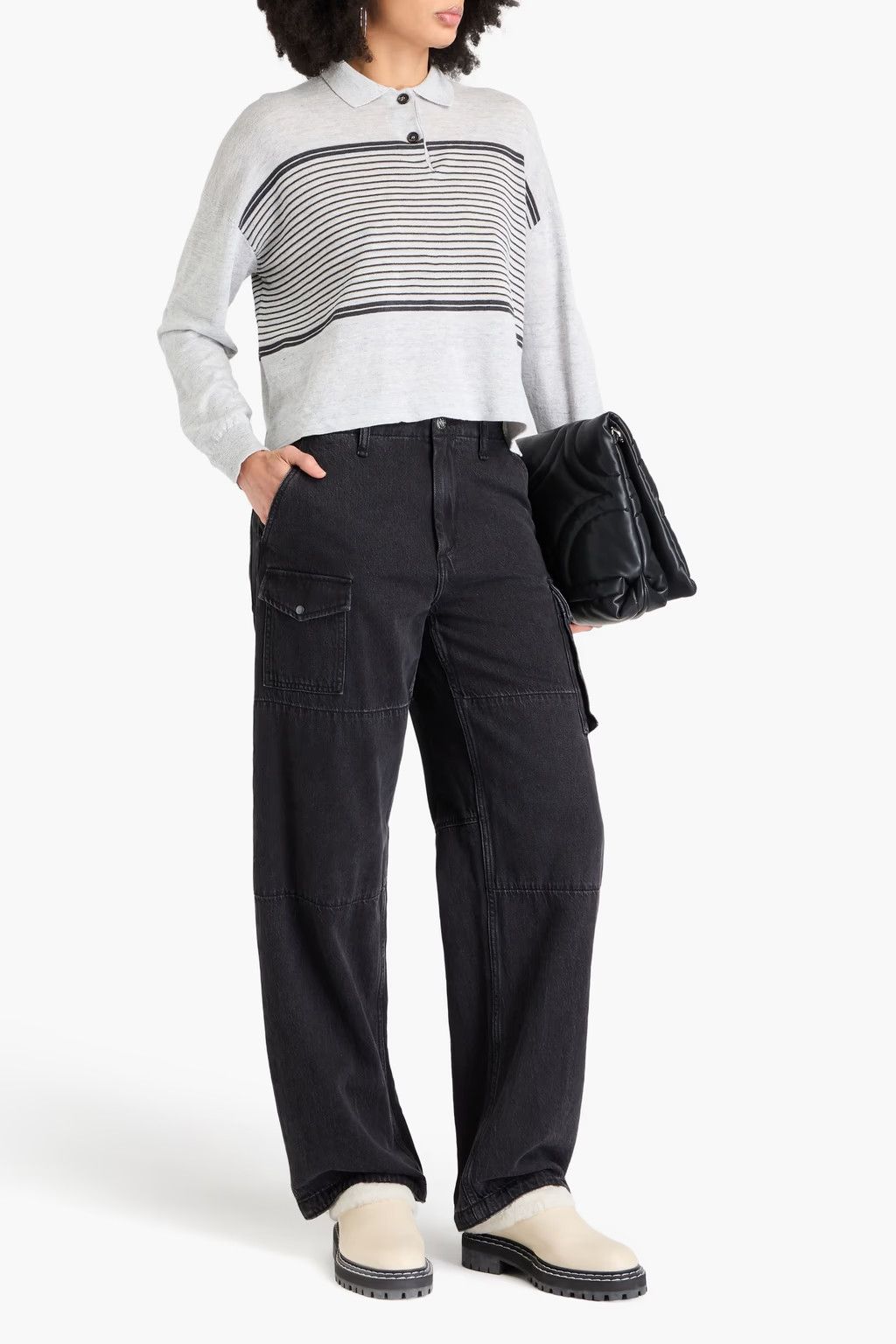 Brunello Cucinelli o1y0825 Polo Sweater in Light Gray/Black Size M / US 6-8 / IT 42-44 - 2 Thumbnail