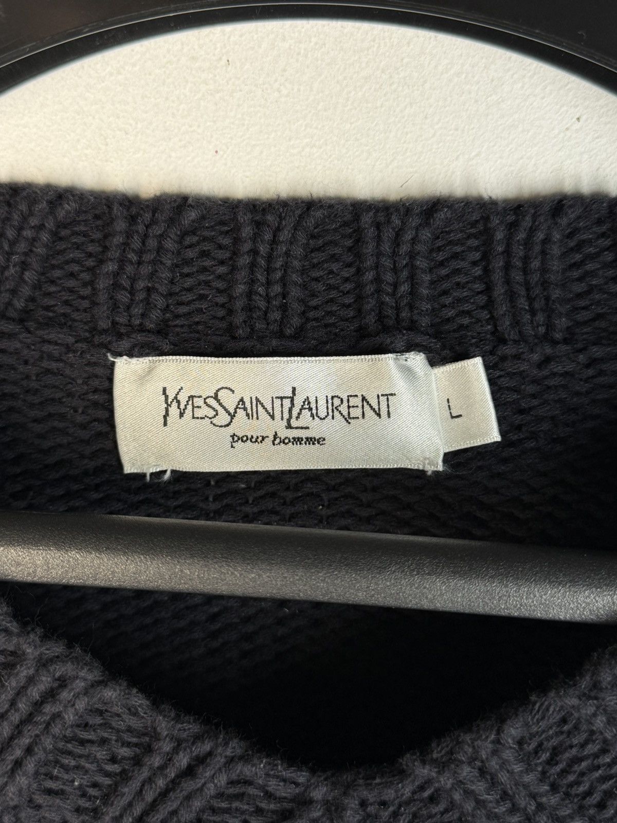Yves Saint Laurent Heavy YSL Sweater Knit Thick V-neck Navy/Grey YSL Sweatshirt Size US L / EU 52-54 / 3 - 6 Thumbnail
