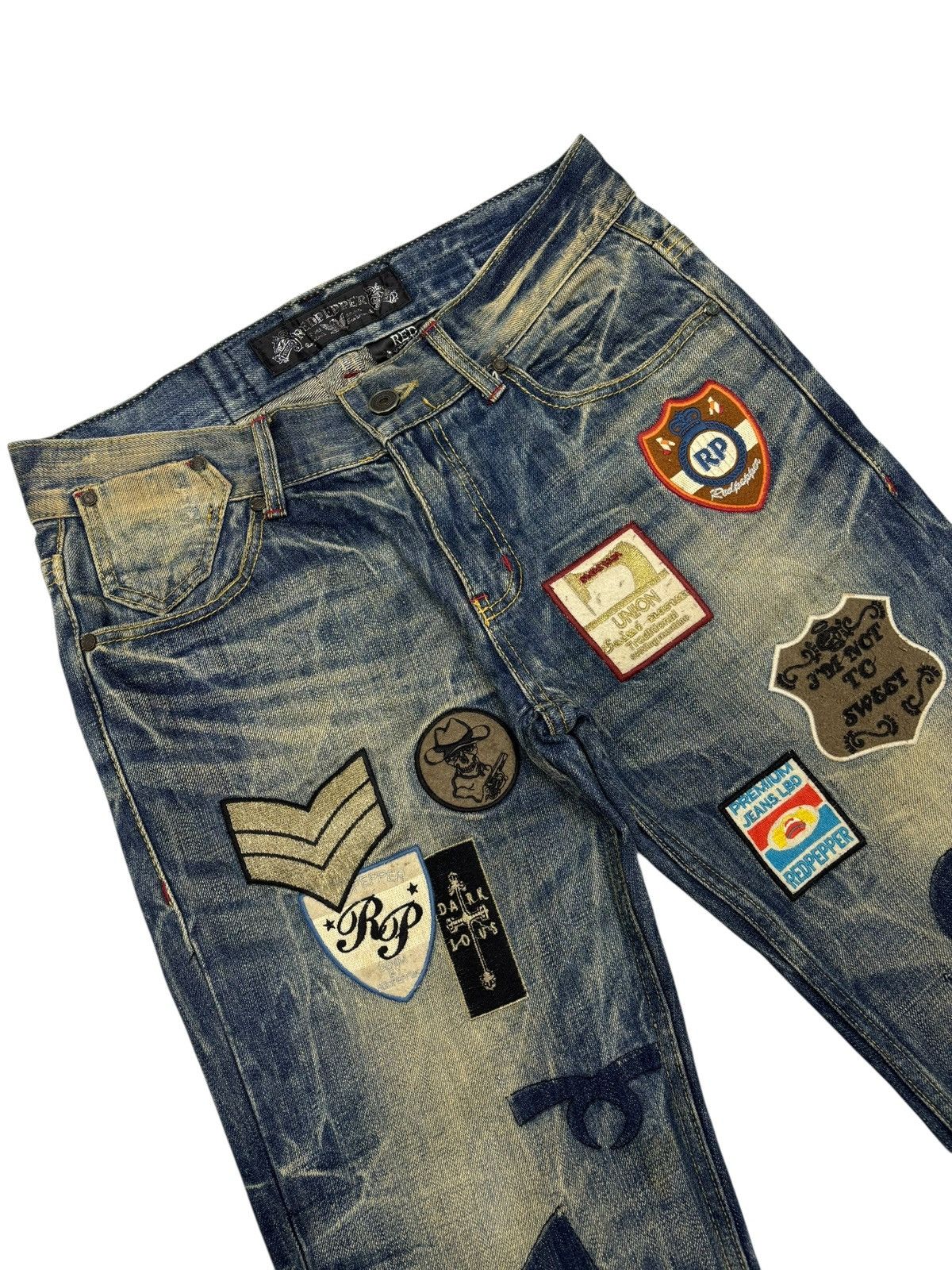 If Six Was Nine Rare Red Pepper Japan Patchwork Denim Jeans Size US 32 / EU 48 - 6 Thumbnail