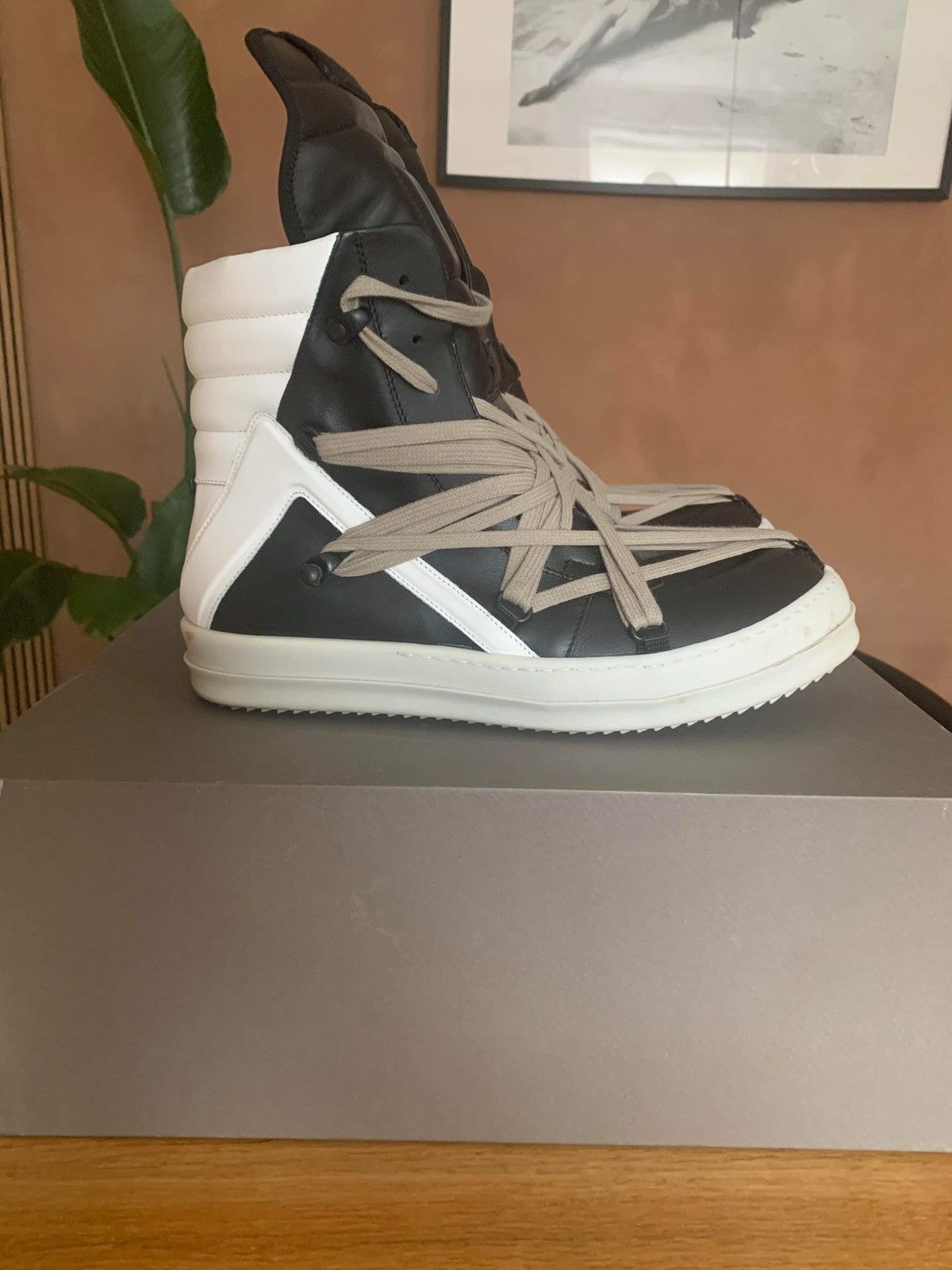 靴 Rickowens Megalaced Geobasket Sneakers RICK OWENS - Men Leather Mega Bumper Geobasket – Atelier New