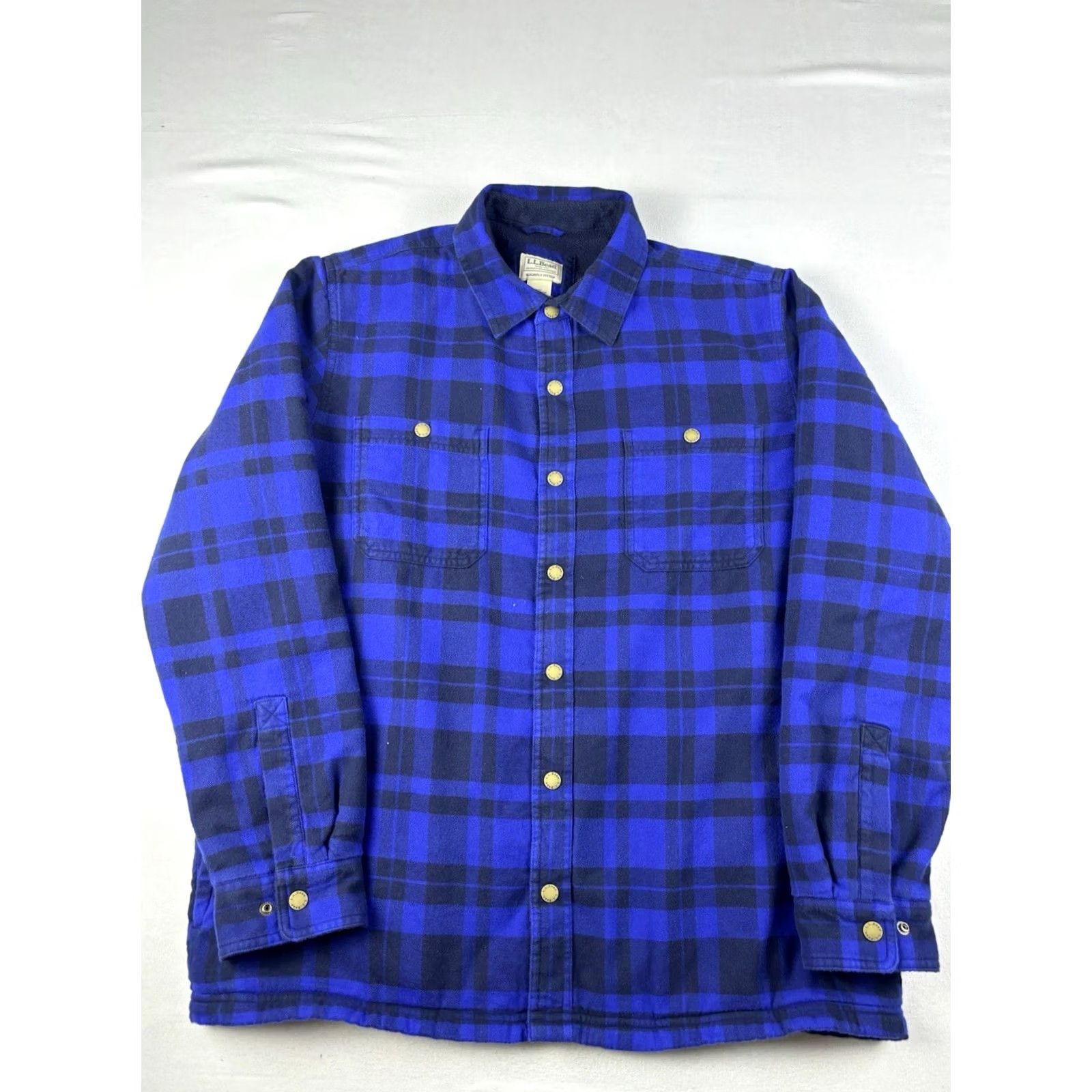 Vintage LL Bean Shirt Men L Blue Black Plaid Fleece Lined Heavyweight Button-Up Long Sleeve Size US L / EU 52-54 / 3 - 2 Thumbnail
