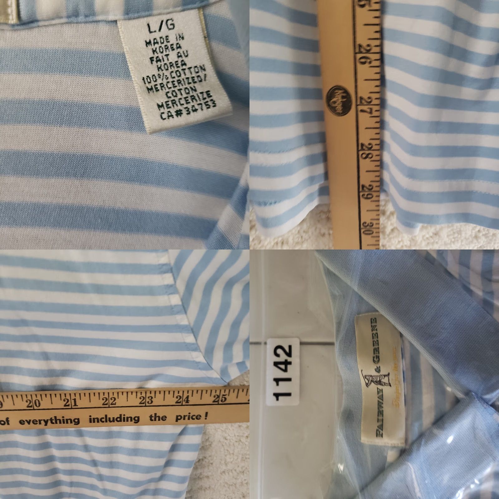 Vintage Fairway & Greene Polo Shirt Blue Striped Short Sleeve Collared Logo Embroidered Flags Chip Golf Shirt Mens L Size US L / EU 52-54 / 3 - 9 Thumbnail