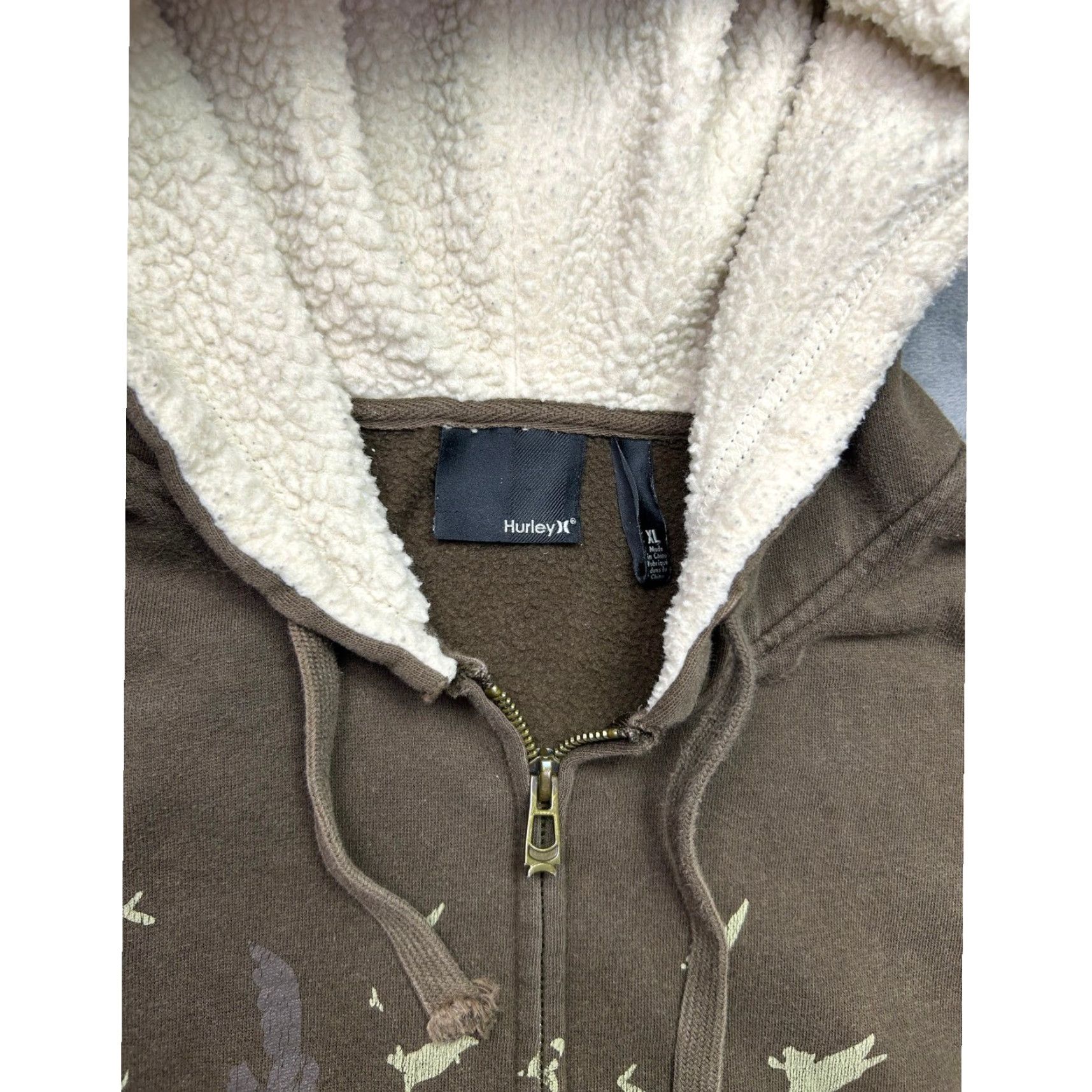 Hurley VINTAGE Hurley Hoodie XL Brown Graphic Full Zip Sherpa Lined Mens XL Brown Graphic Hooded Sweatshirt Size US XL / EU 56 / 4 - 3 Thumbnail