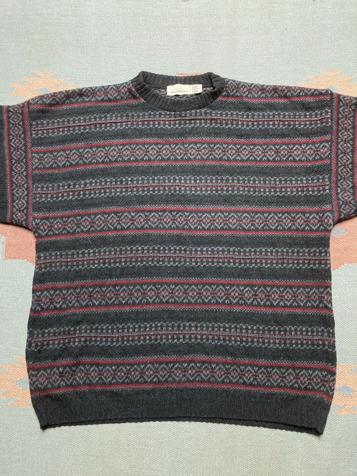 Vintage knit sweater falls creek hand framed cotton blend diamonds L Size US L / EU 52-54 / 3 - 2 Thumbnail
