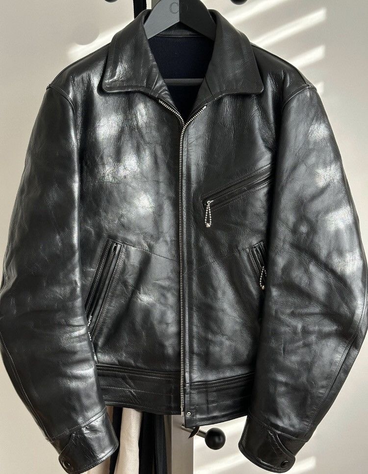 image of Freewheelers Muhland Road 20 Wooden Box Leather Jacket in Black, Men's (Size Large)