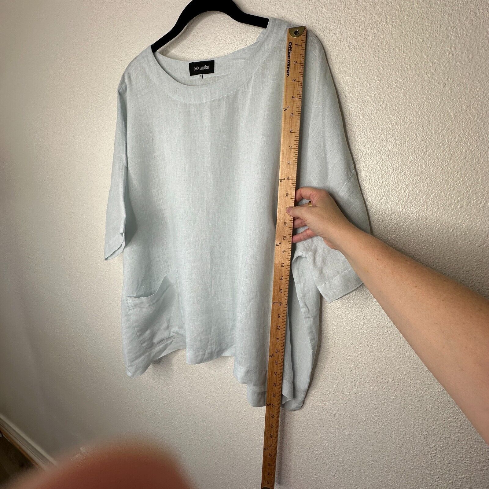 eskandar Eskandar Light Blue Linen Short Sleeve Front Pocket Blouse 6 Size M / US 6-8 / IT 42-44 - 12 Thumbnail