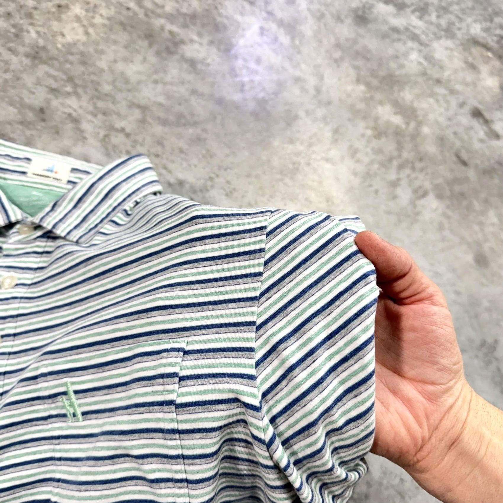 johnnie-O johnnie-O Polo Shirt Mens L Blue Striped Casual Golf Shirt Court Hangin Out White Green Size US L / EU 52-54 / 3 - 3 Thumbnail