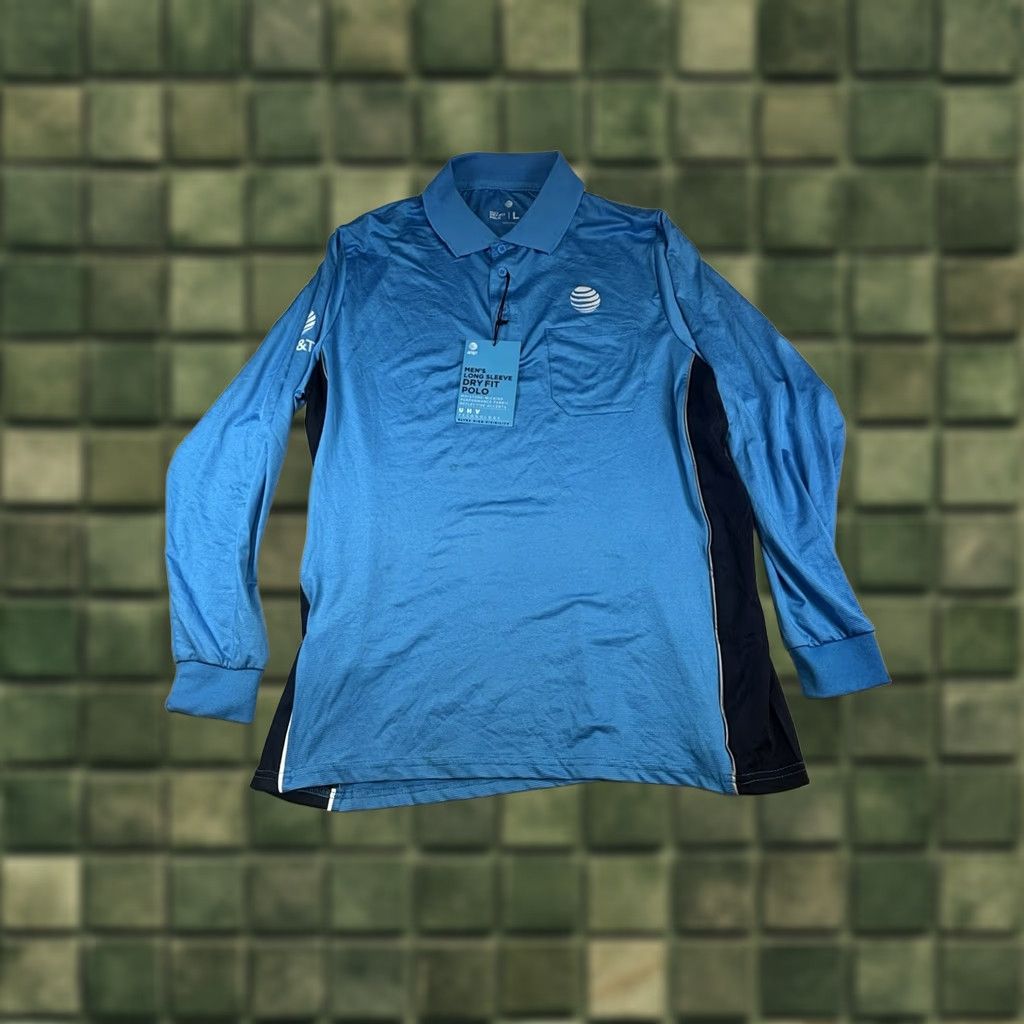 Vintage AT&T Men's Dry Fit Polo Shirt Large Long Sleeve UHV Technology Polyester Blue Mens Size US XXL / EU 58 / 5 - 1 Thumbnail