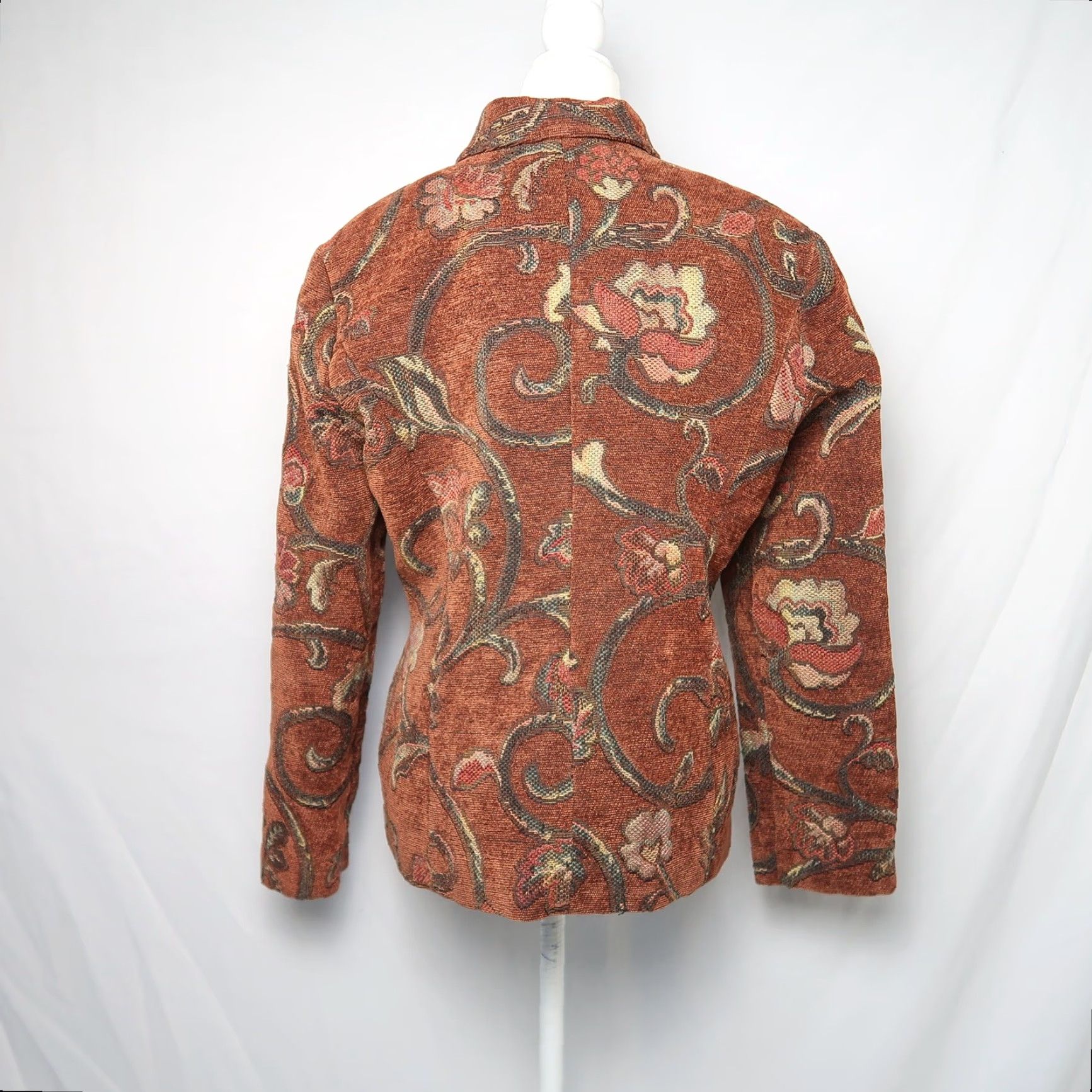 Vintage VINTAGE Dress Barn Jacket Floral Brown Cream Zipper Front Short 12 Womens Spring Cotton Blend Size XL / US 12-14 / IT 48-50 - 5 Thumbnail