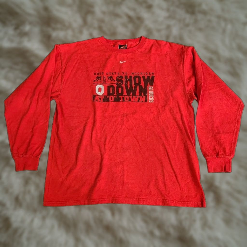Nike VINTAGE Nike Ohio State vs Michigan Football T-Shirt Long Sleeve Large Red Mens L Size US L / EU 52-54 / 3 - 1 Thumbnail