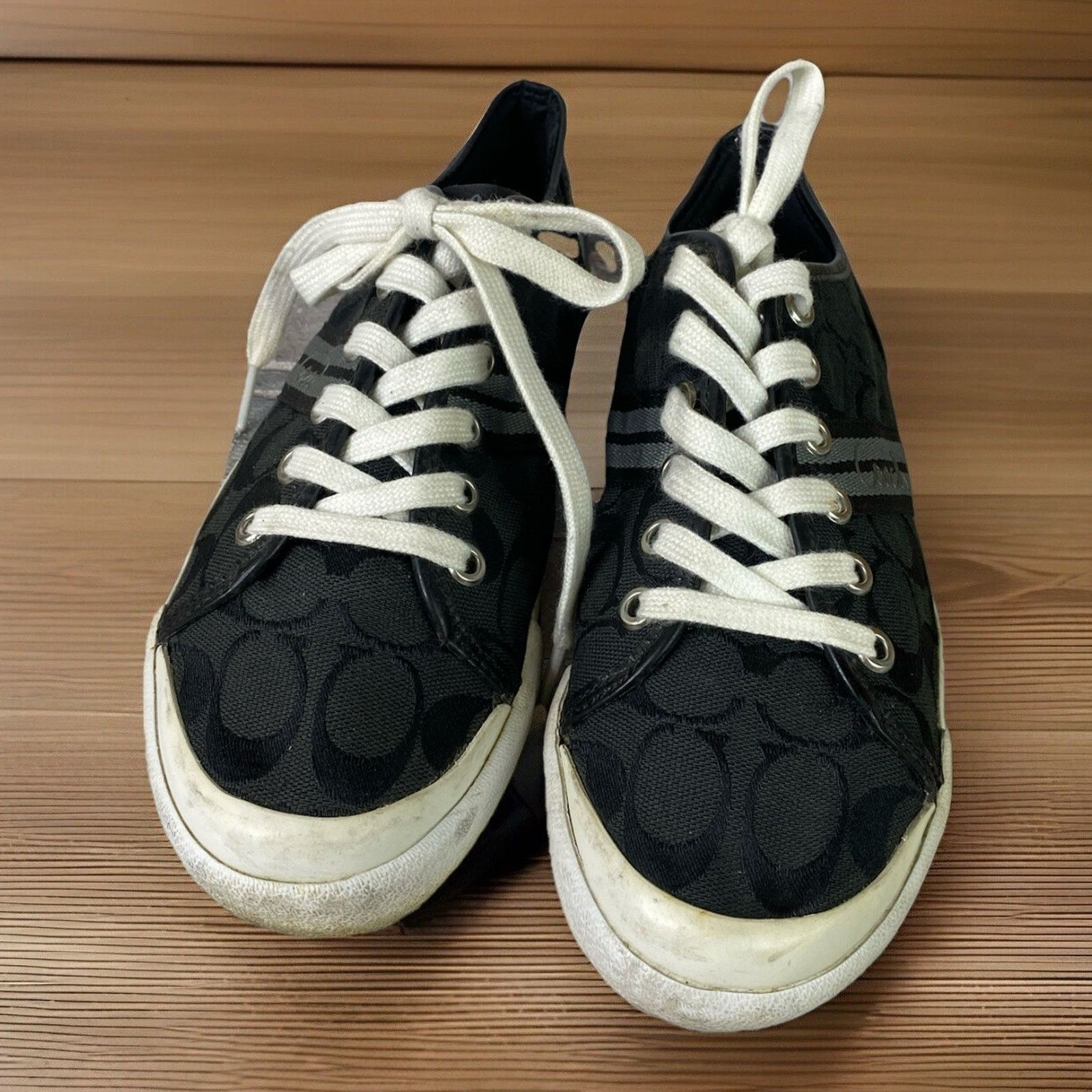 Coach Coach "Folly" Black White Signature Jacquard/Patent Sneakers Size US 7 / IT 37 - 1 Thumbnail