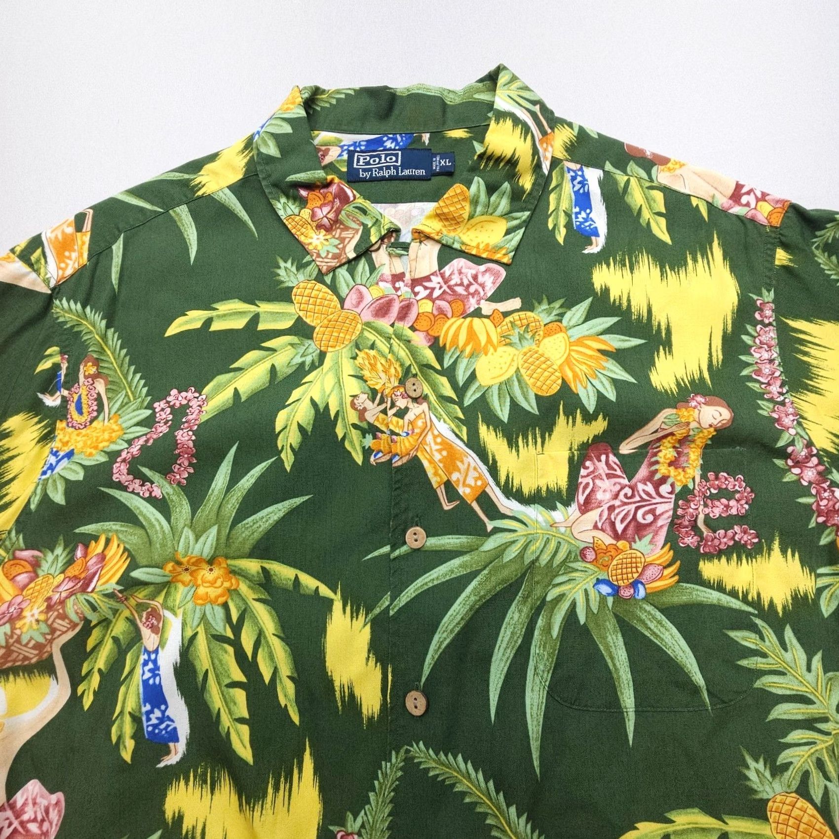 Polo Ralph Lauren VTG Polo Ralph Lauren Hawaiian Shirt Mens XL Floral Print Button-Up Short Sleeve Green 60s 70s Tropical Size US XL / EU 56 / 4 - 2 Thumbnail