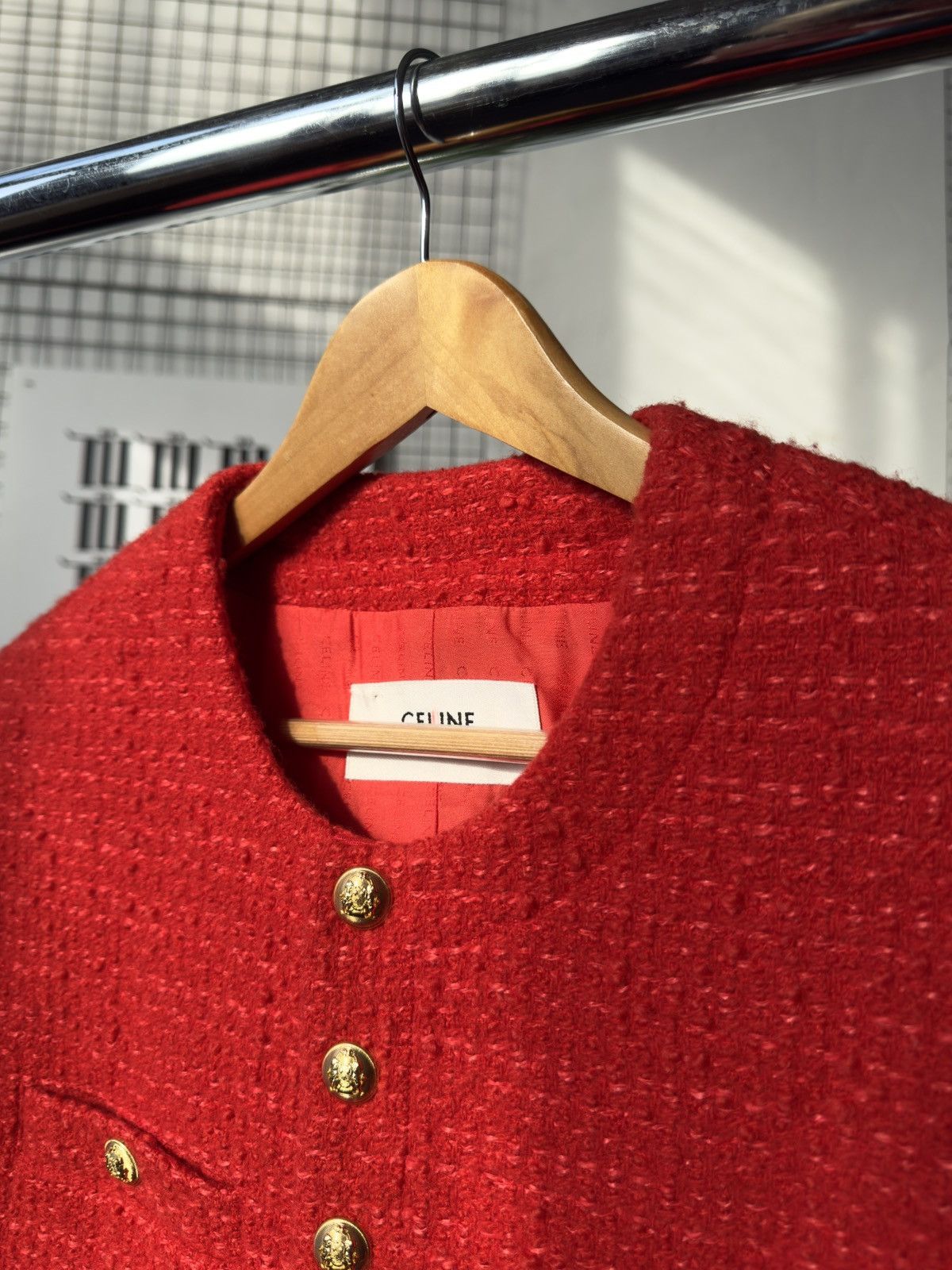 Celine Celine Chasseur Tweed Evening Wool Jacket Red Gold Buttoned Size M / US 6-8 / IT 42-44 - 4 Thumbnail