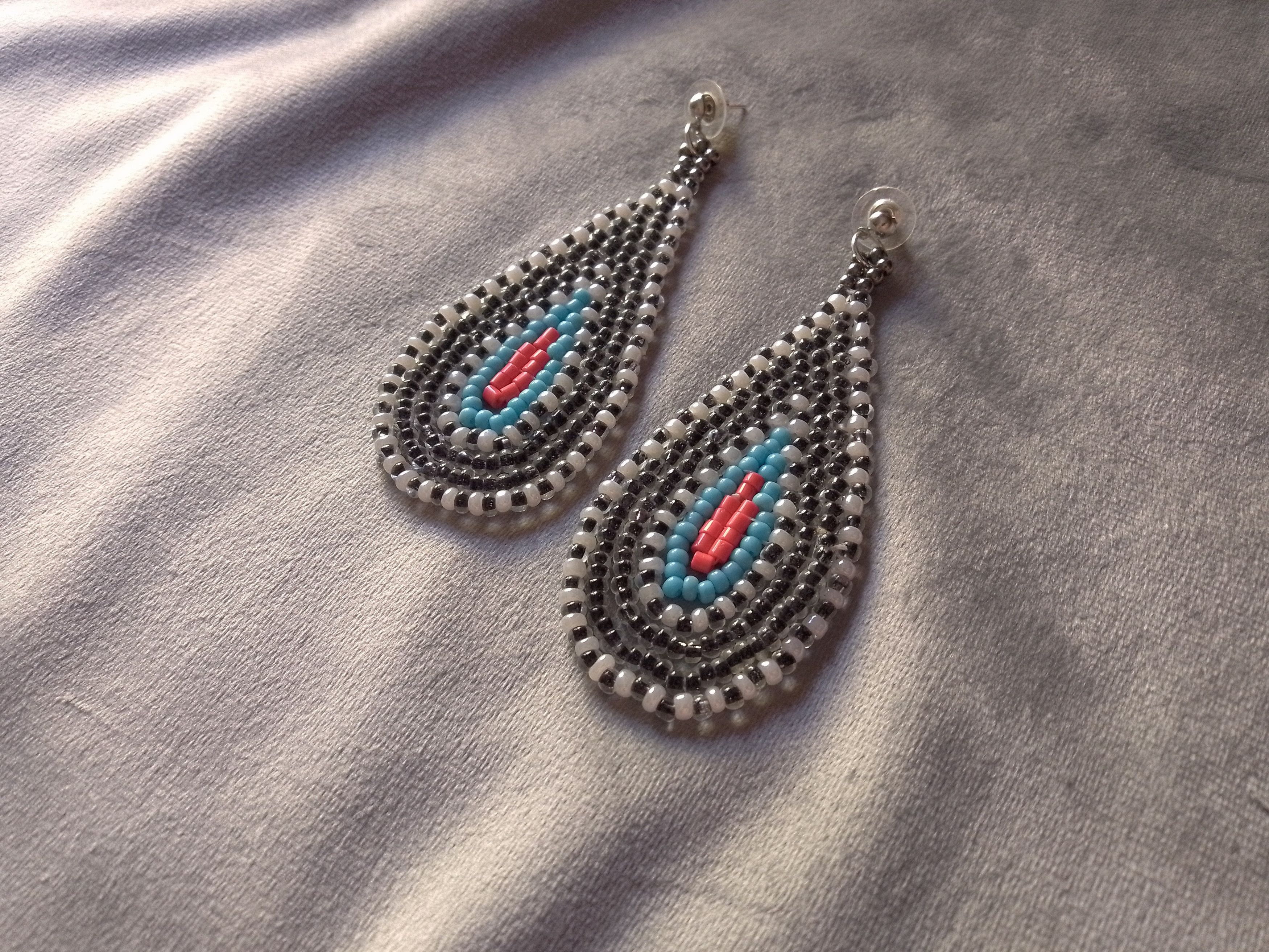 Handmade Earrings Extra Long Ethnic Style Black Teardrop Shape Size ONE SIZE - 2 Thumbnail
