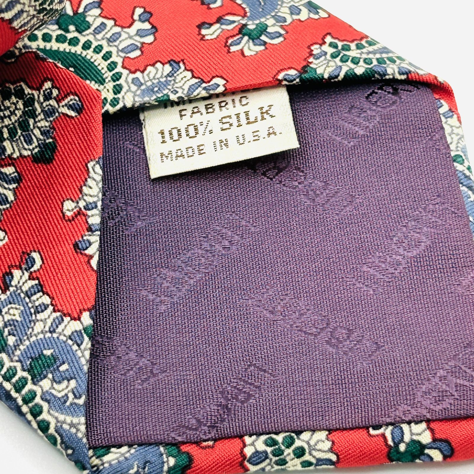 Liberty Vintage 80s Red Blue Green Paisley Silk Necktie Size ONE SIZE - 3 Thumbnail