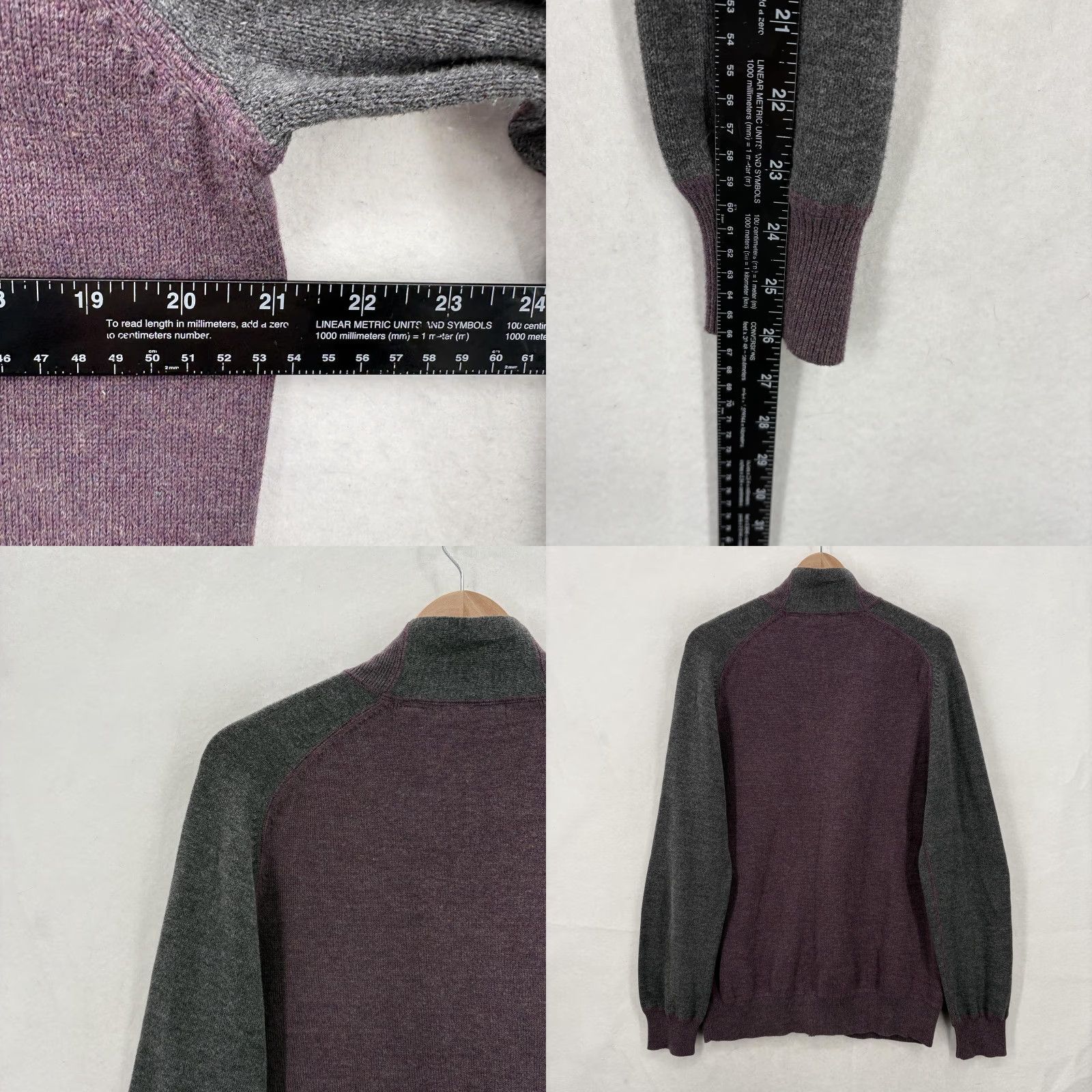 Vintage Agave Sweater Mens Large Purple Gray Milton Full Zip Cotton Mock Neck Knit Shirt Size US L / EU 52-54 / 3 - 8 Thumbnail