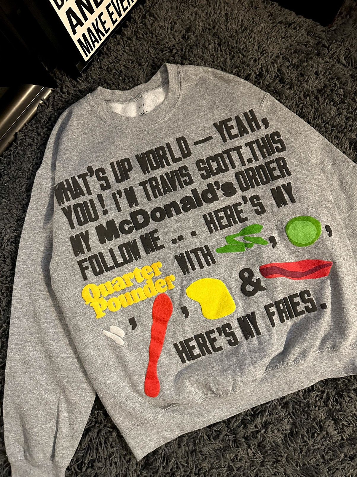 Travis Scott Travis Scott x CPFM x McDonald's Men's Gray Script Crewneck Size US S / EU 44-46 / 1 - 2 Thumbnail