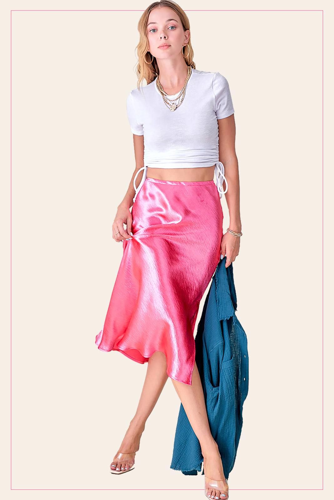 La Milano High-Waisted Midi Length Satin Effect Solid Skirt Size 30" / US 8 / IT 44 - 6 Thumbnail