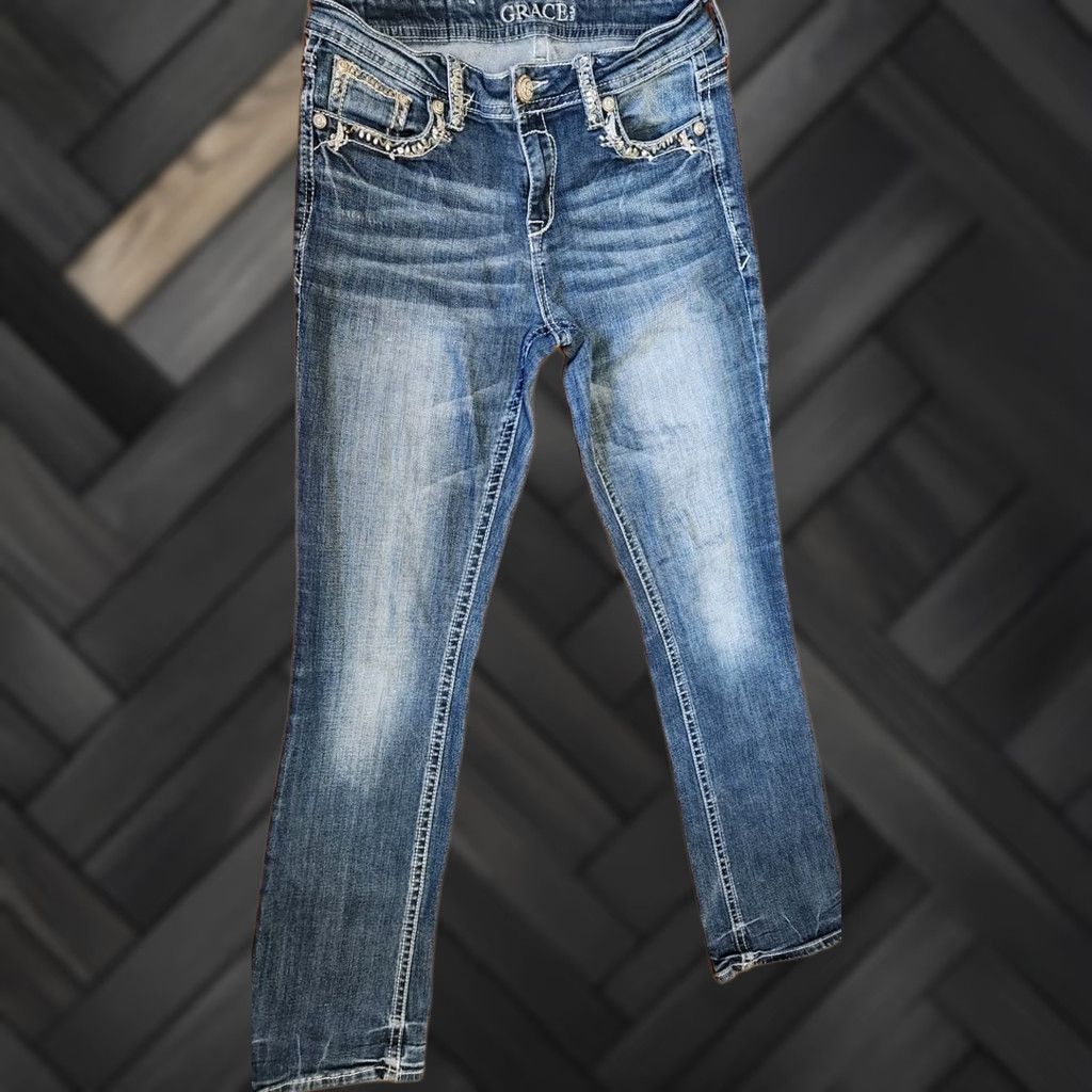Grace in LA GRACE IN LA Skinny Jeans Women's Size 28 Denim Pants 5-Pocket Embellished Pockets Blue Mid Rise 33in Inseam Stretch Vintage No Women Jeans Size 28" / US 6 / IT 42 - 1 Thumbnail
