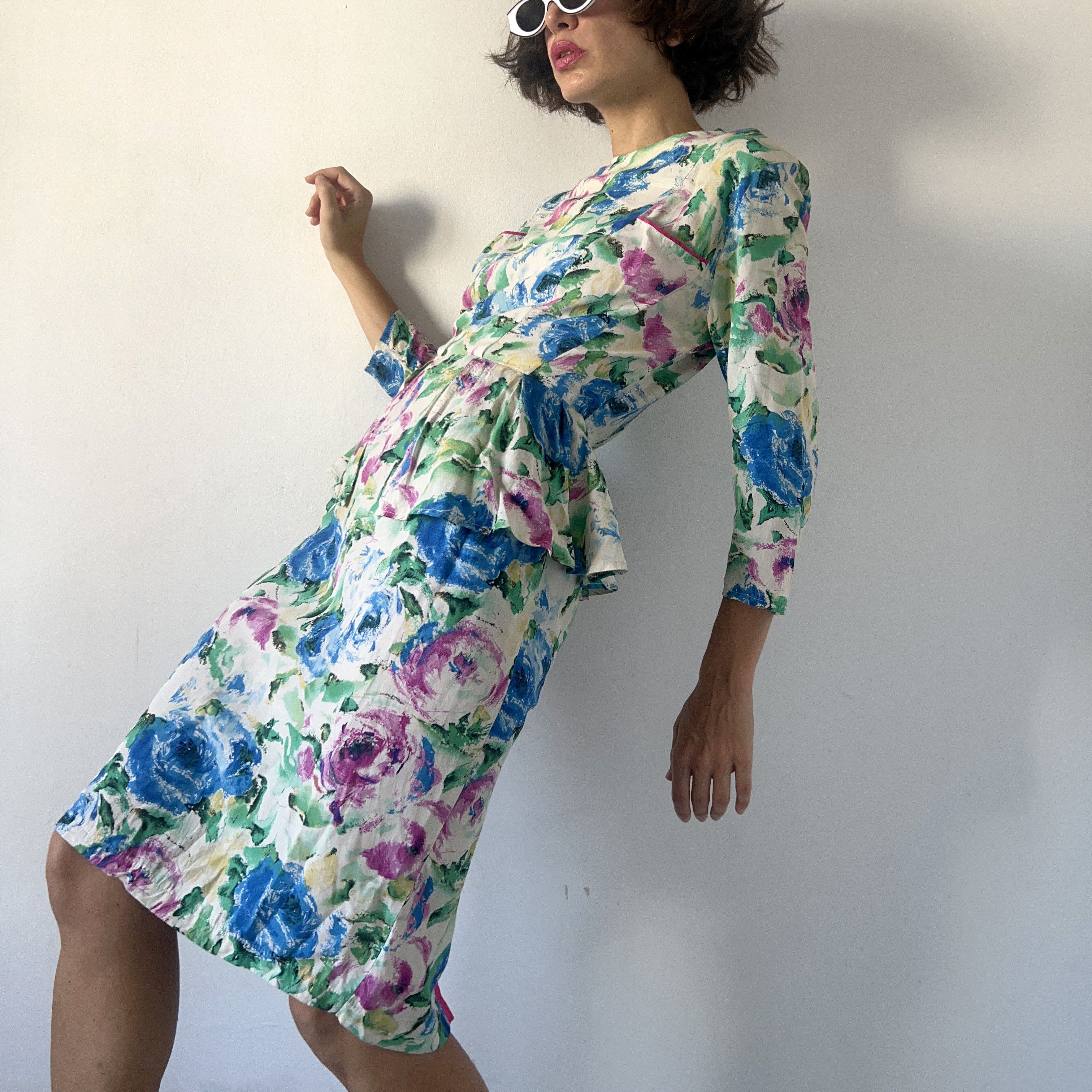 Vintage Vintage 70s white floral peplum dress Size M / US 6-8 / IT 42-44 - 3 Thumbnail