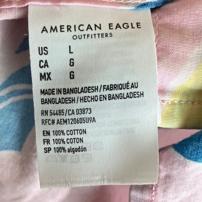 Vintage American Eagle Shirt Mens Button-Down 100% Cotton Pink Blue Floral Short Sleeve L Casual, Workwear, Travel Mens Size US L / EU 52-54 / 3 - 7 Thumbnail