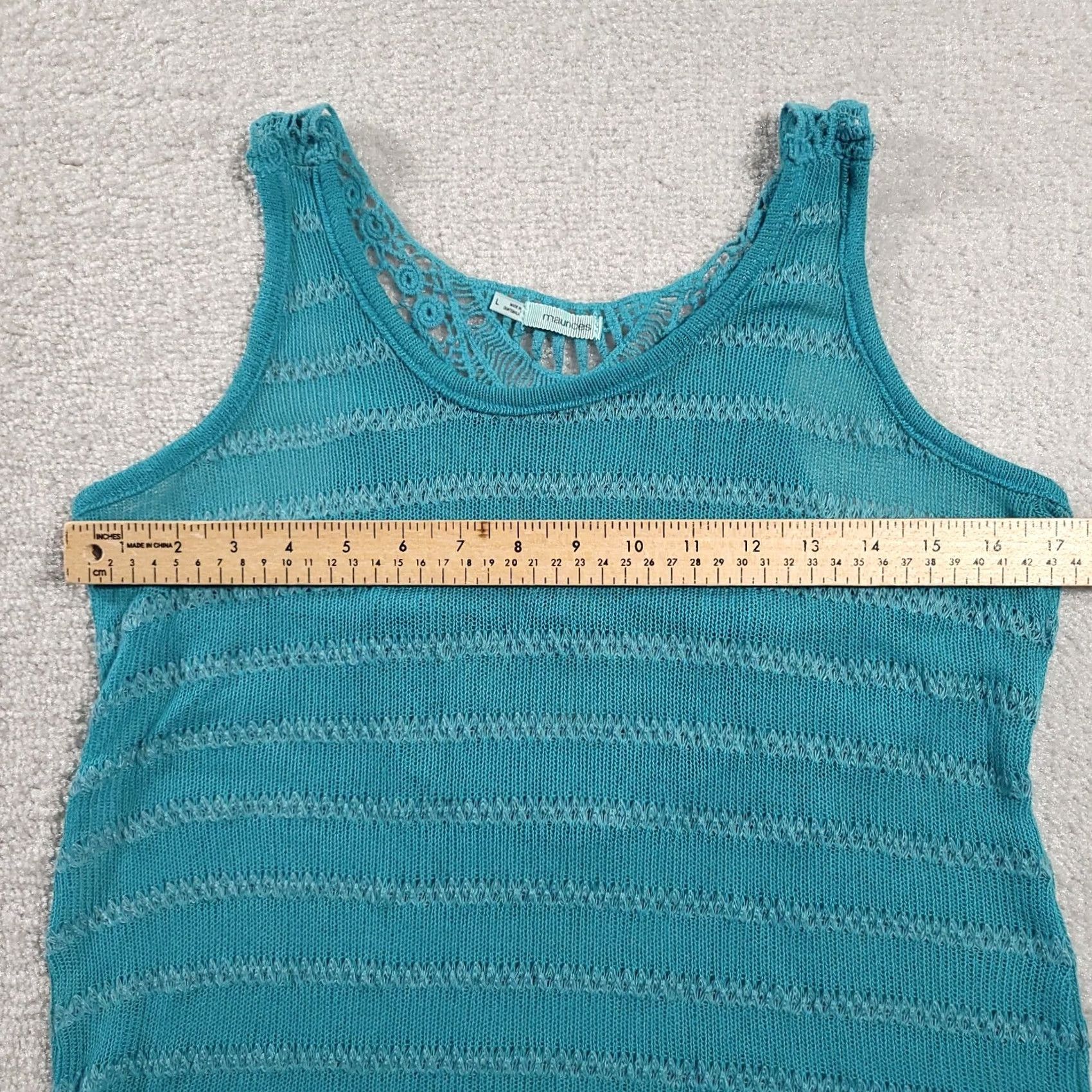Vintage Maurices Womens Tank Top L Teal Crochet Knit Stretch Casual Bohemian Sleeveless Size L / US 10 / IT 46 - 3 Thumbnail