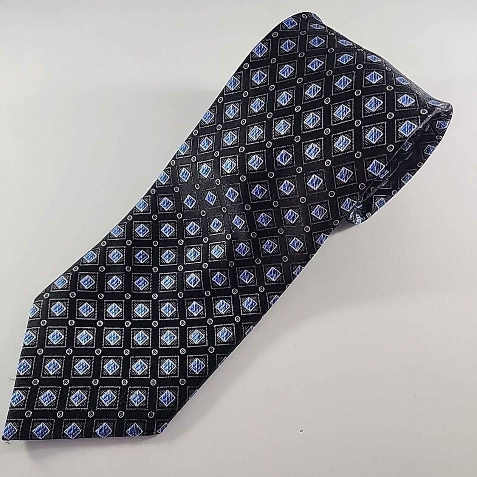 The Unbranded Brand Collections by Tango Blue with Squares & Dots Silk Necktie Size ONE SIZE - 4 Thumbnail