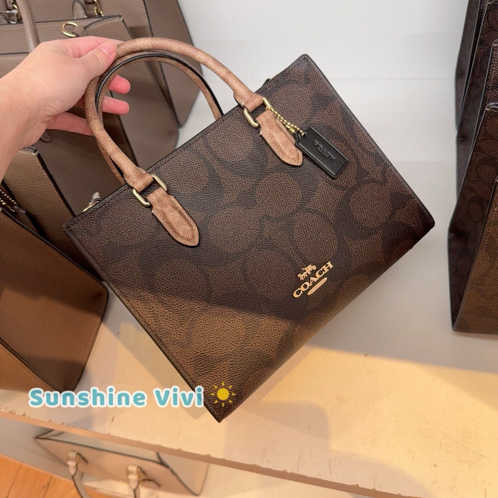 Coach NWT Coach Maggie Small Tote Bag Blocked Walnut/Tan CY676 Size ONE SIZE - 1 Thumbnail