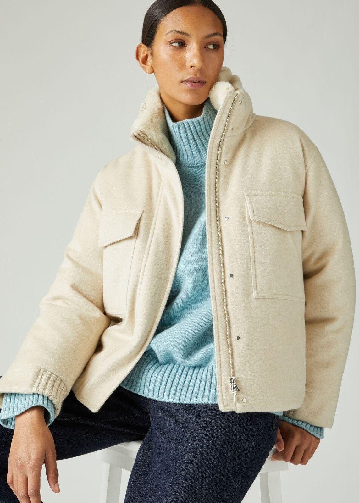 Loro Piana o1srvl11e0824 Gump Storm Castorino Cashmere Jacket in Ivory Size L / US 10 / IT 46 - 8 Thumbnail