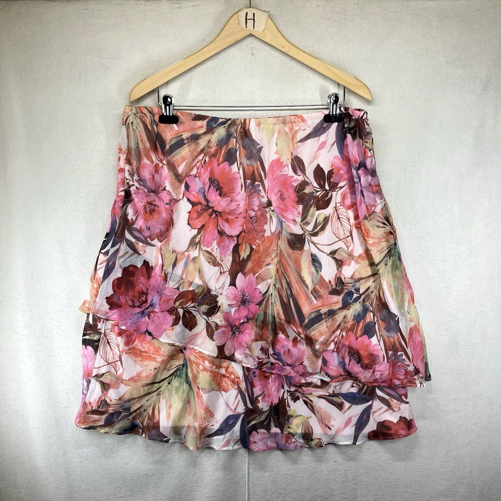 Vintage Draper's & Damon's Skirt Midi Floral Pink Ruffle Maxi Elastic Waist Pull On Women 12 14 Chiffon Lightweight Casual Vintage No Size 34" / US 12 / IT 48 - 2 Thumbnail