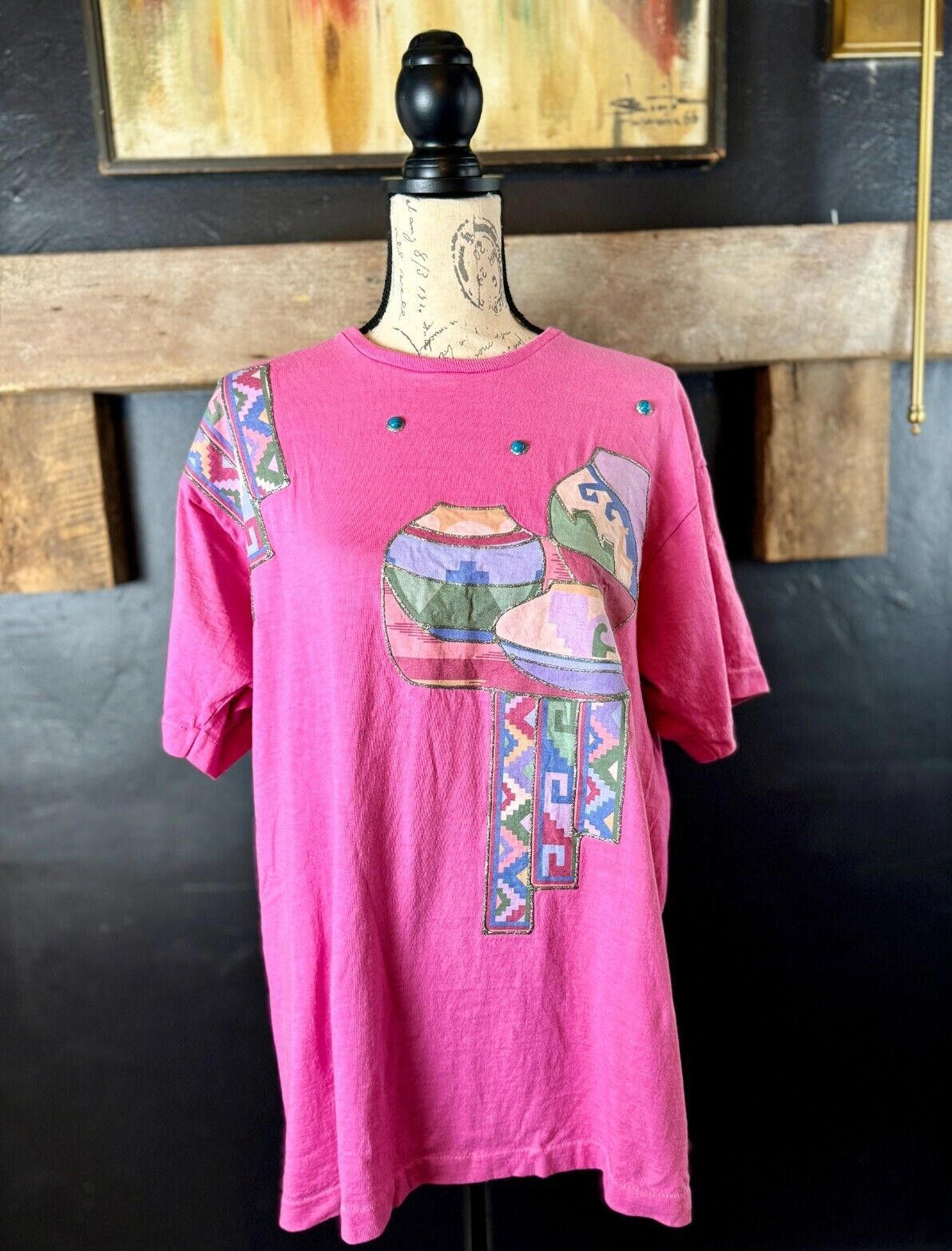 Designer Southwestern Pink Tshirt w/Embellishments Linda Kay Design Size ONE SIZE - 1 Thumbnail
