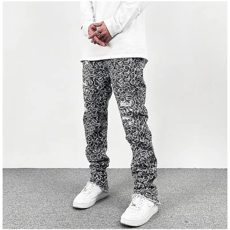 Vintage Harajuku Snake Pattern Back Zipper Hole Frayed Jeans Size US 36 / EU 52 - 2 Thumbnail
