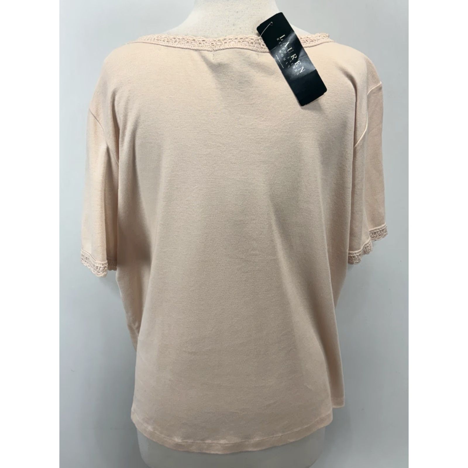 Ralph Lauren LAUREN RALPH LAUREN T-Shirt Plus Size 3X Women’s Pale Pink Crochet Trim Short Sleeve Cotton Size XXL / US 16-18 / IT 52-54 - 3 Thumbnail