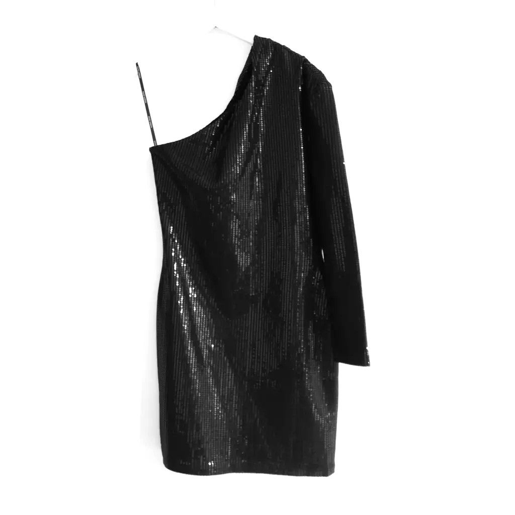 Solace London Solace London Zuri Black Sequin One Shoulder Mini Dress Size M / US 6-8 / IT 42-44 - 2 Thumbnail