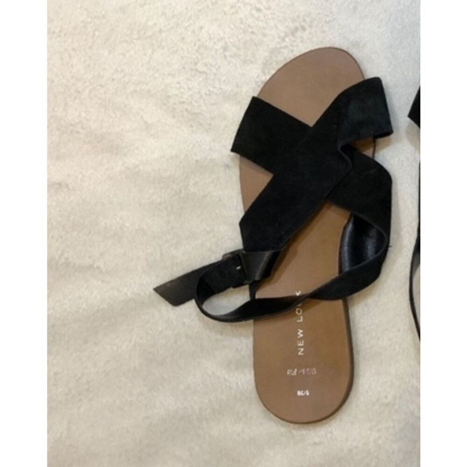 New Look New Look Black Cross Strap Peep Toe Sandals | Sz 7.5 (38) Size US 7.5 / IT 37.5 - 6 Thumbnail
