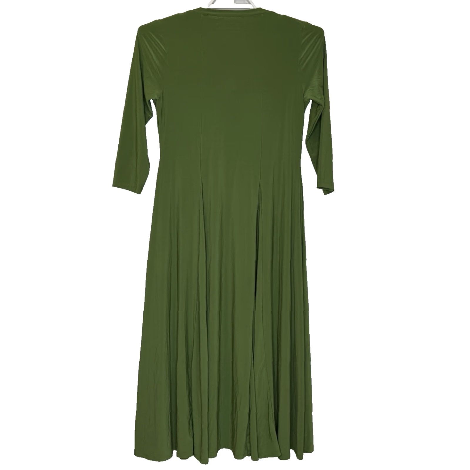 Vintage VINTAGE Attitudes by Renee Como Jersey Midi Swing A-Line Dress Size Small Solid Green 3/4 Sleeve V-Neck Stretch Womens Size S / US 4 / IT 40 - 6 Thumbnail