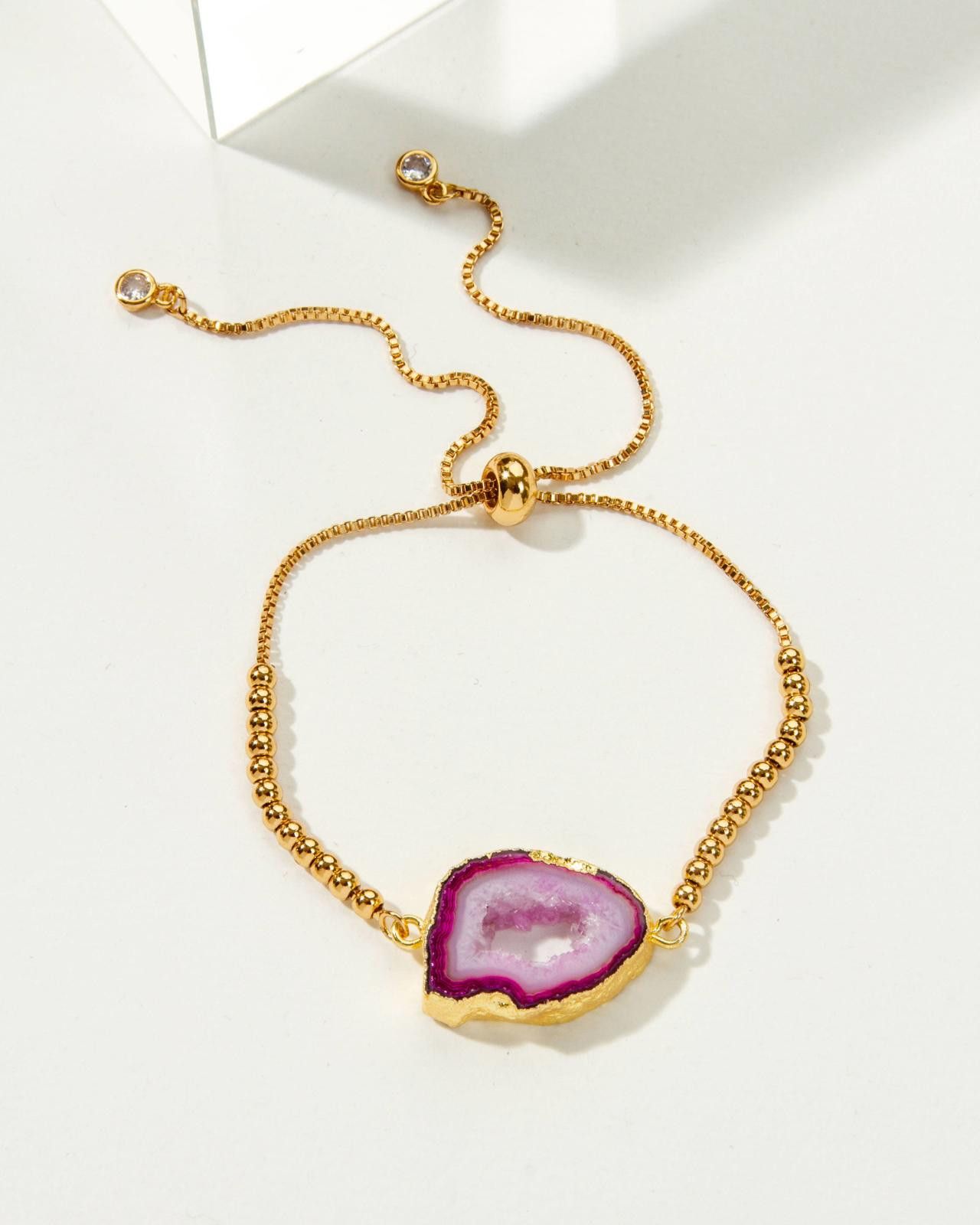 Other Luna Norte Golden Elements Adjustable Bracelet- Pink Geode Size ONE SIZE - 1 Thumbnail